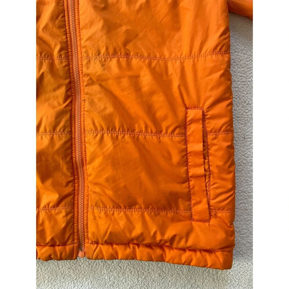 The North Face Boys Large Reversible Puffer Jacket Orange Blue Hooded Coat